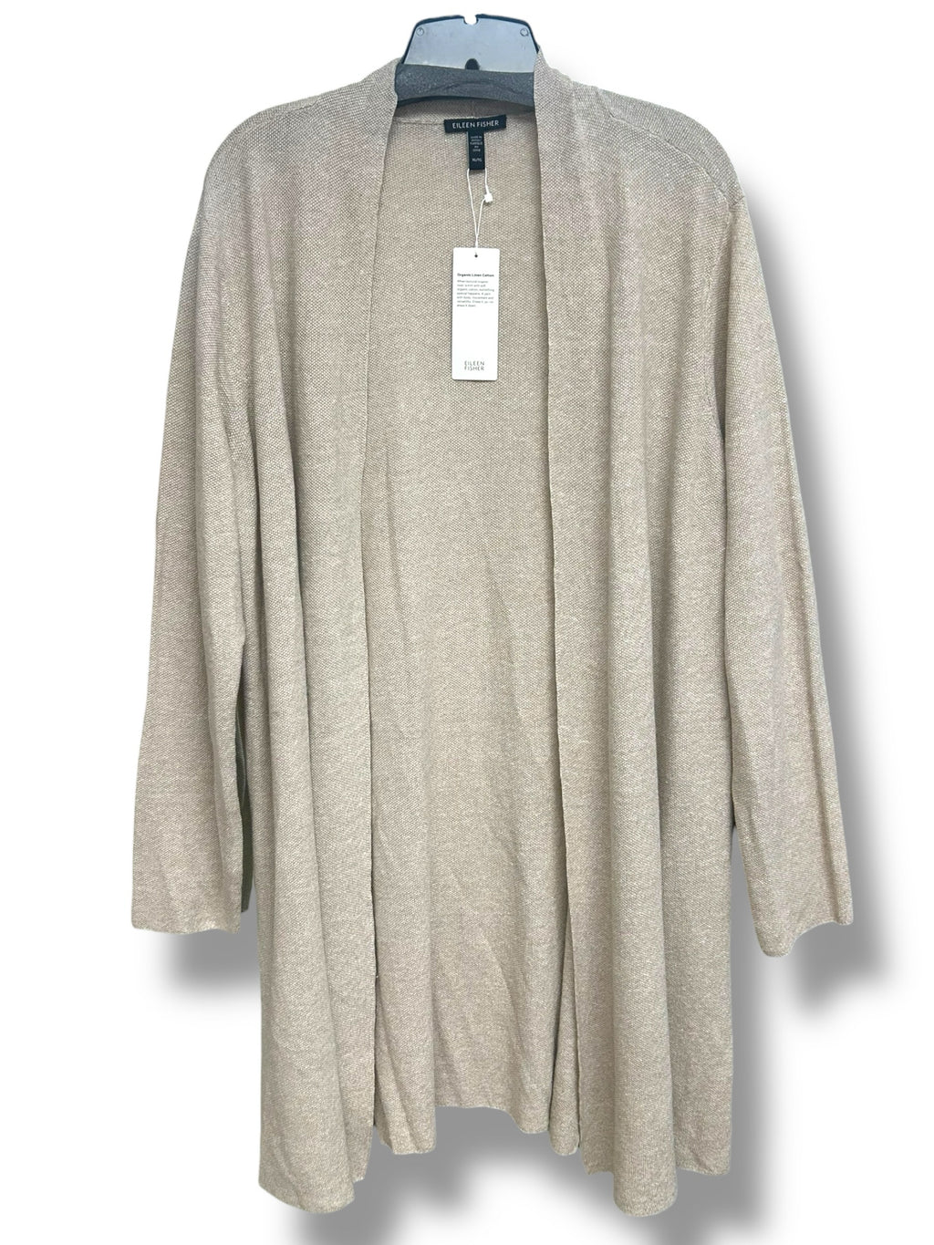 NWT EILEEN FISHER COTTON LINEN OPEN FRONT LONG LINE CARDIGAN SAND SIZE XL