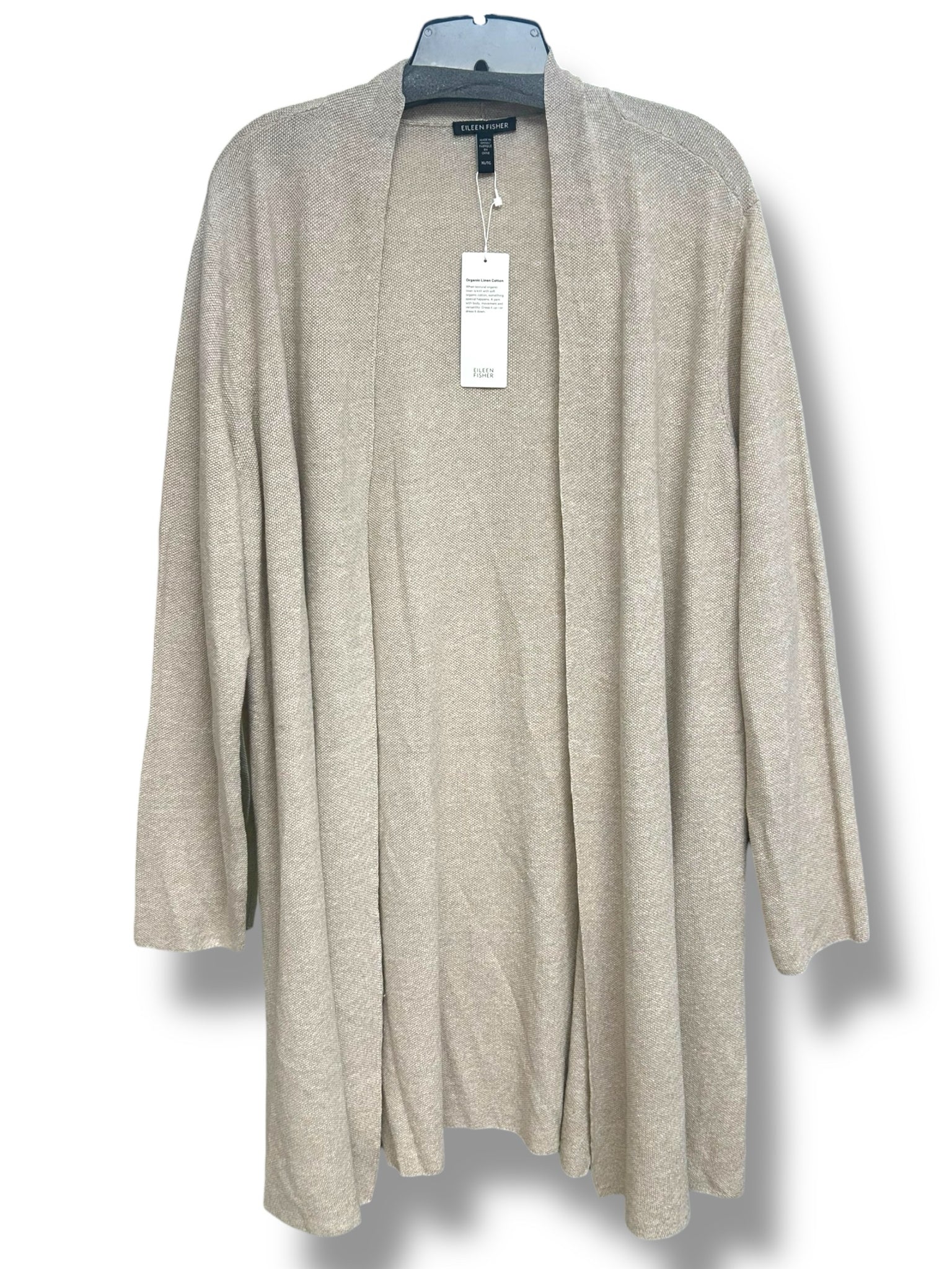 NWT EILEEN FISHER COTTON LINEN OPEN FRONT LONG LINE CARDIGAN SAND SIZE XL