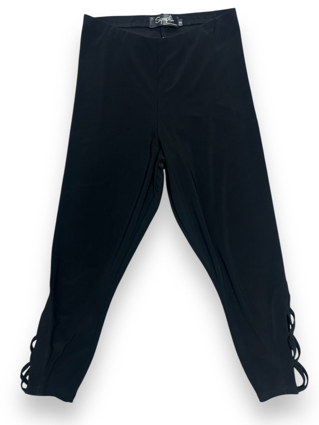 SYMPLI BLACK CROPPED LATTICE HEM PULL ON PANTS SIZE 2