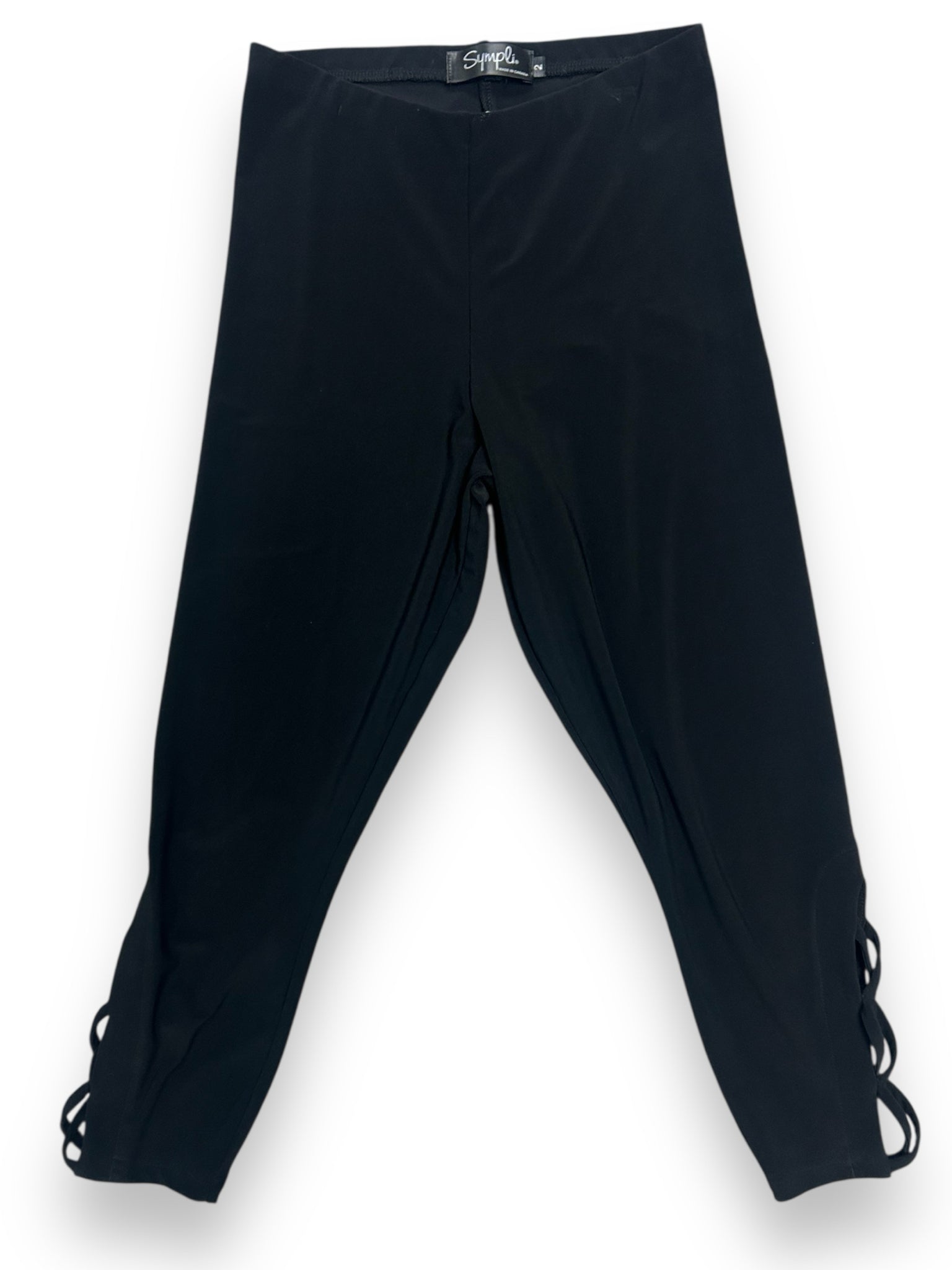 SYMPLI BLACK CROPPED LATTICE HEM PULL ON PANTS SIZE 2