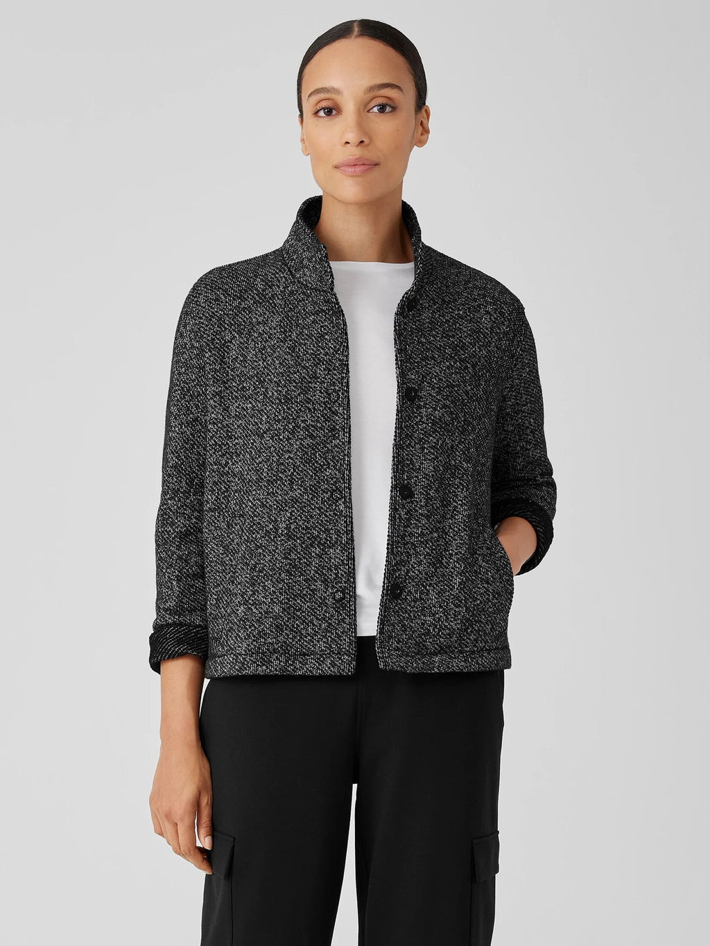 EILEEN FISHER ORGANIC COTTON TERRY STAND COLLAR SNAP JACKET SIZE XL - WEARHOUSE  CONSIGNMENT