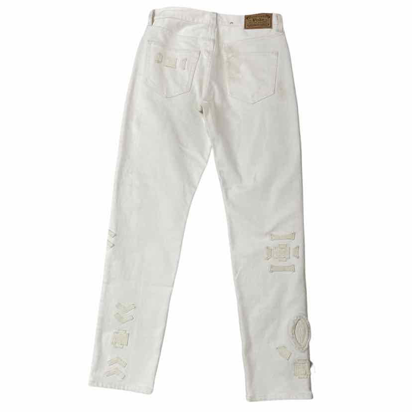 POLO BY RALPH LAUREN WHITE GEOMETRIC EMBOSSED DENIM JEANS SIZE 27