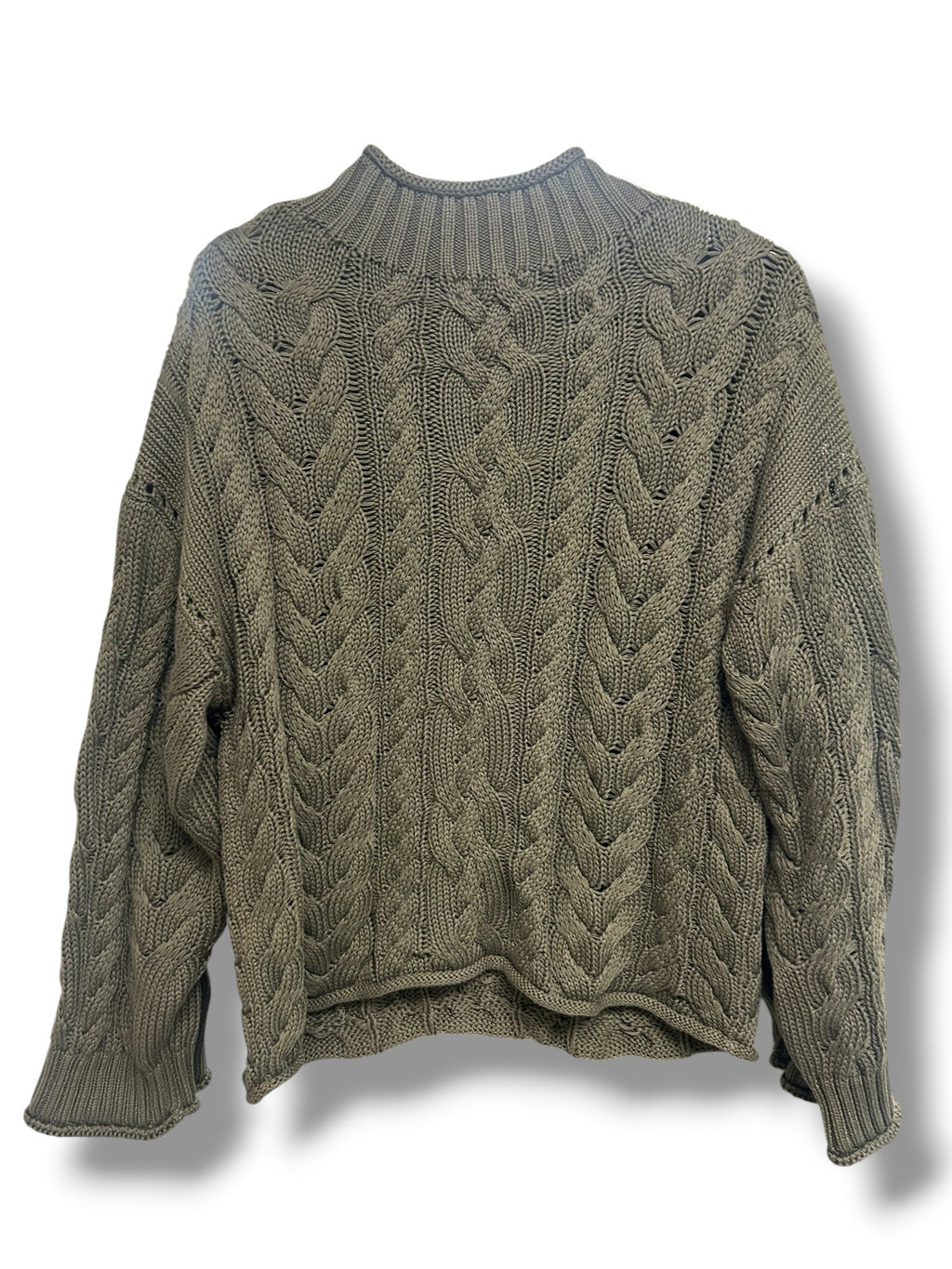 NWT J.CREW WOMEN'S 2025 ROLLNECK OLIVE GREEN CABLE KNIT SWEATER SIZE MEDIUM