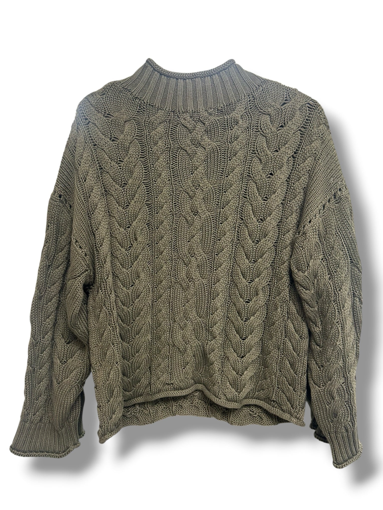 NWT J.CREW WOMEN'S 2025 ROLLNECK OLIVE GREEN CABLE KNIT SWEATER SIZE MEDIUM