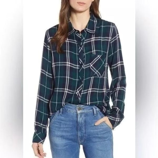 RAILS HUNTER FLANNEL SHIRT IN FOREST NAVY BUTTON UP SIZE MEDIUM