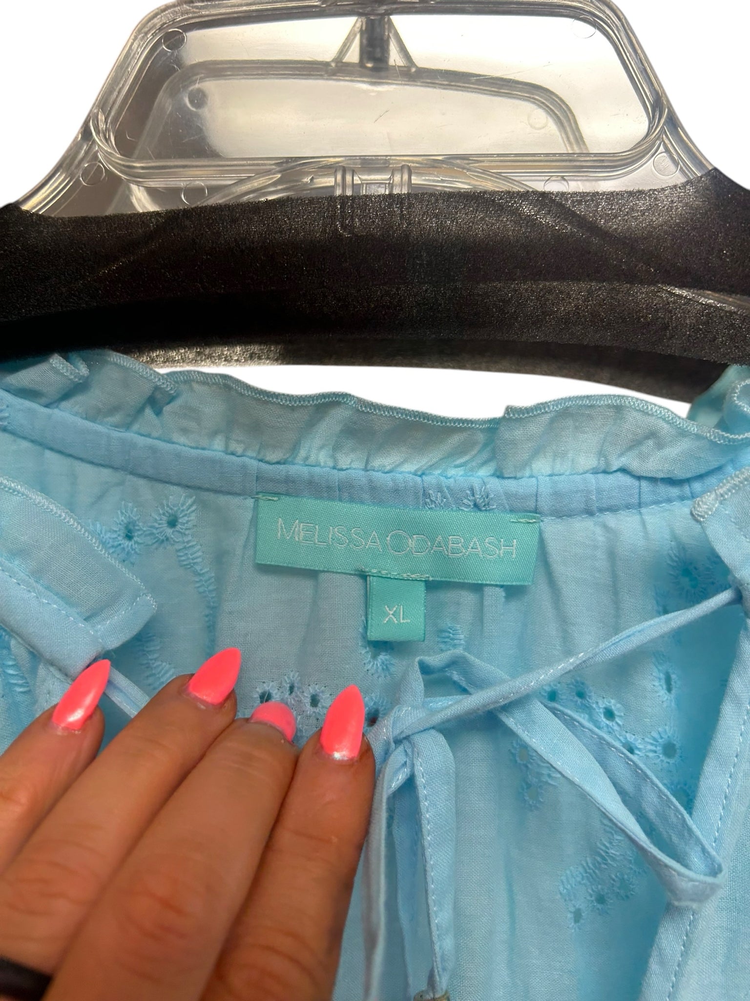 MELISSA ODABASH LUCY BRODERIE ANGLAISE COTTON KAFTAN TEAL COTTON DRESS SIZE XL