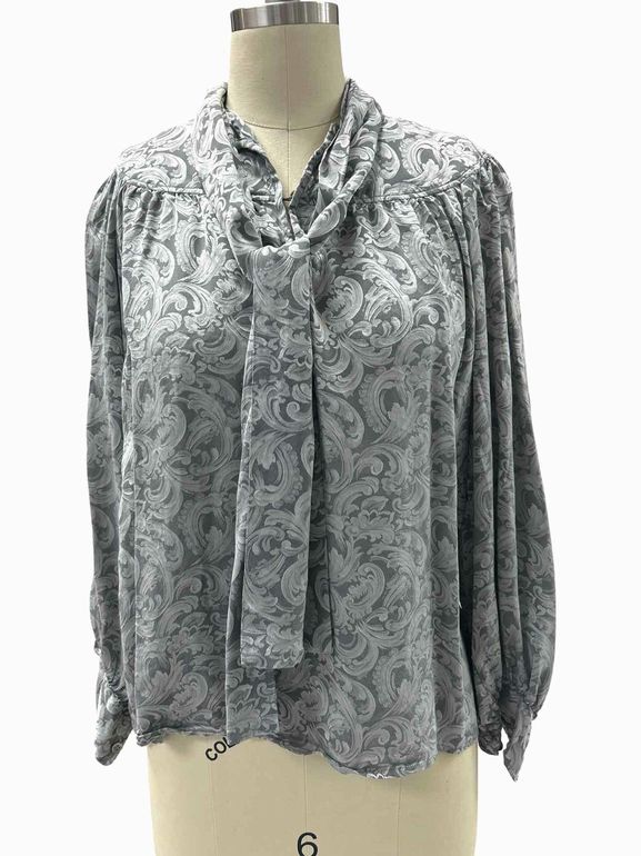 SAINT LAURENT VINTAGE PAISLEY SILK JACQUARD PUSSY BOW BLOUSE SIZE: 38