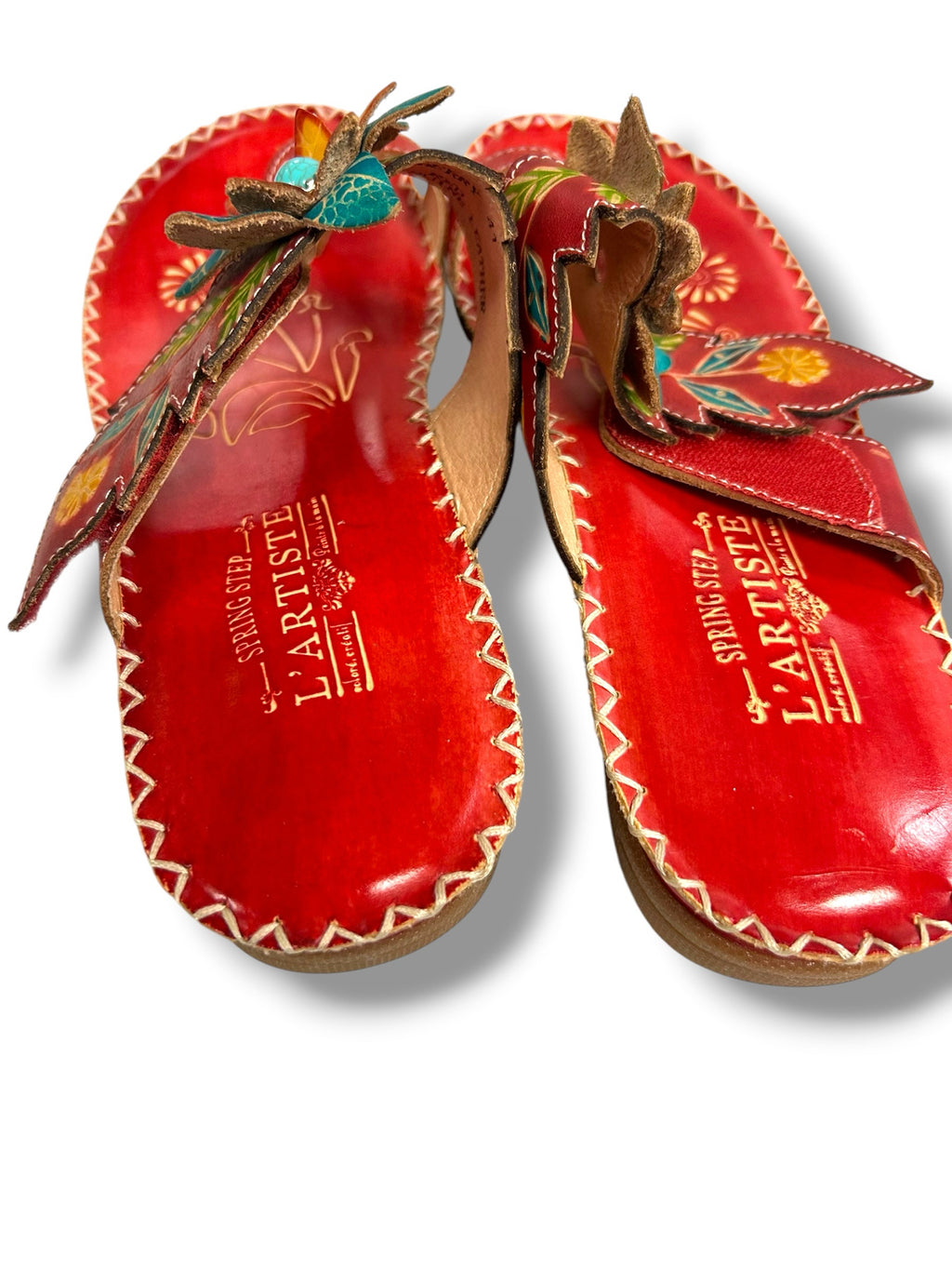 L'ARTISTE SPRING STEP BERRY HAND PAINTED EMBOSSED FLORAL SANDALS SIZE 41