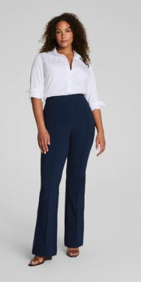 NWT SPANX NAVY PERFECT HI RISE FLARE PONTE TROUSER SIZE LARGE PETITE