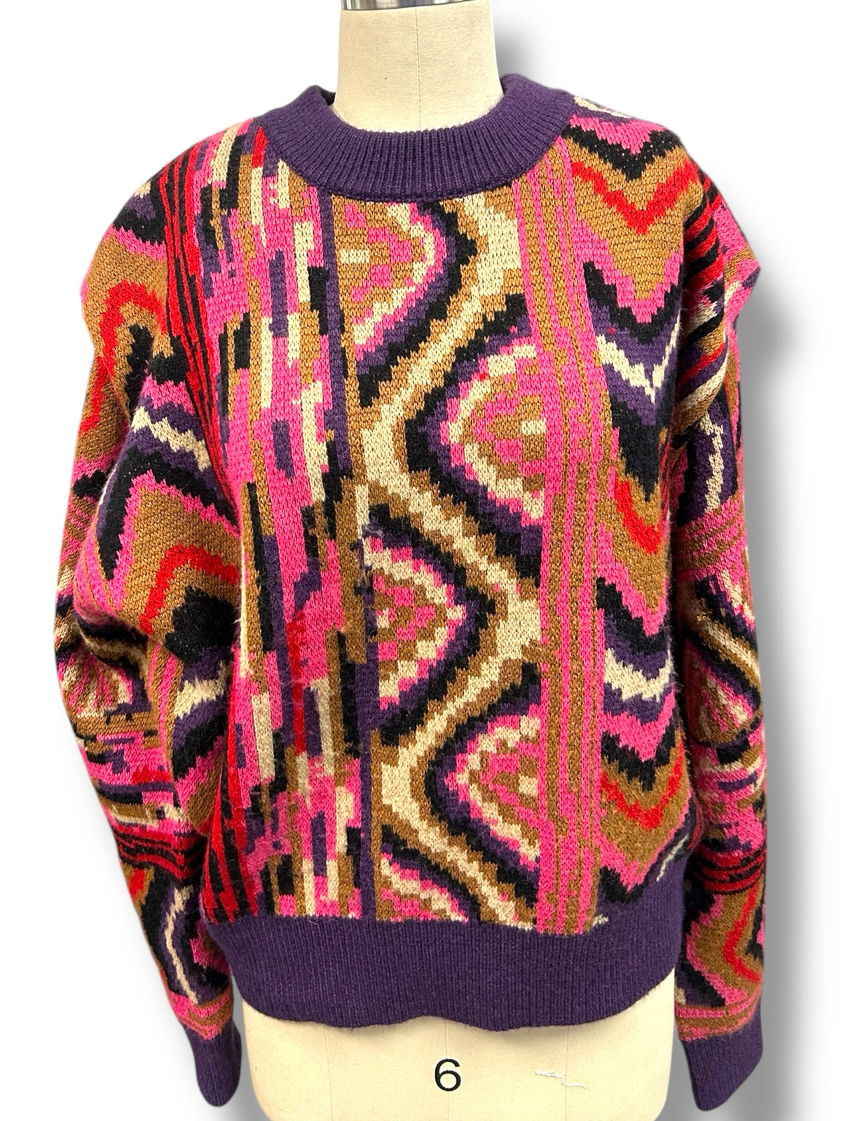 ANTHROPOLOGIE FARM RIO RED STRIPED PATCHES SWEATER SIZE SMALL MULTI