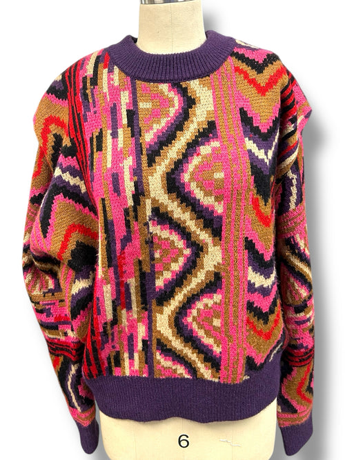 ANTHROPOLOGIE FARM RIO RED STRIPED PATCHES SWEATER SIZE SMALL MULTI