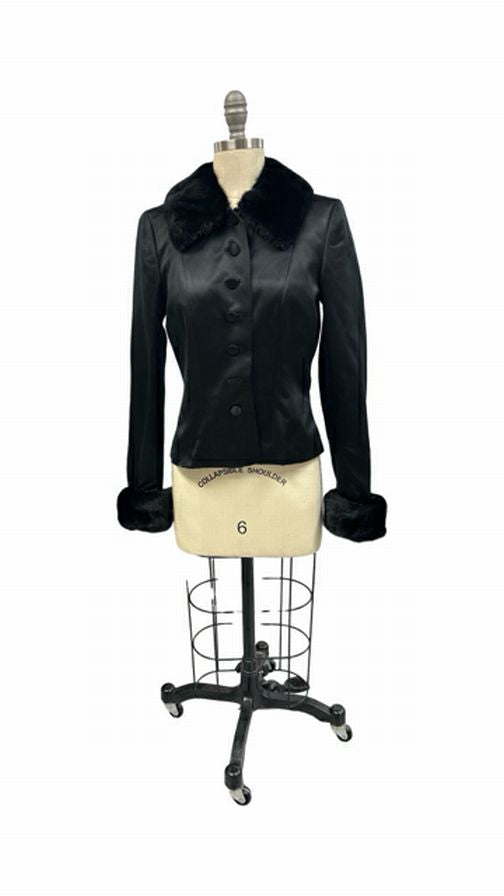 ESCADA COUTURE MINK FUR BLACK SATIN BLAZER JACKET 36