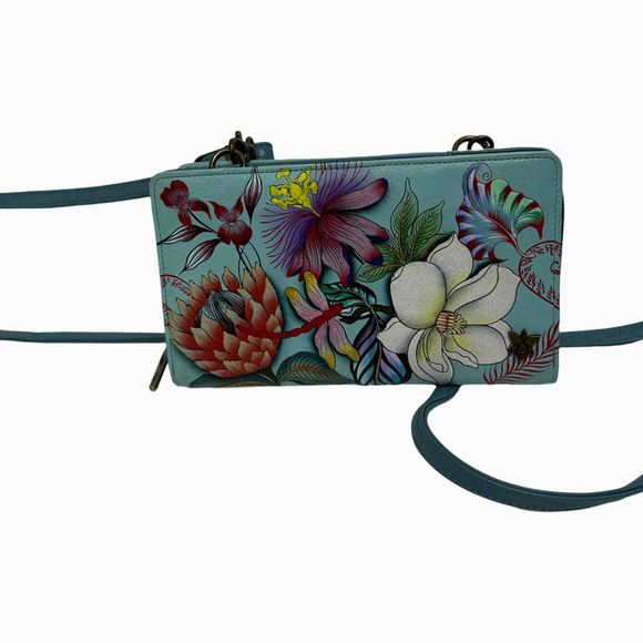 ANUSCHKA JARDIN BLEU RFID ORGANIZER TURQUOISE CROSSBODY