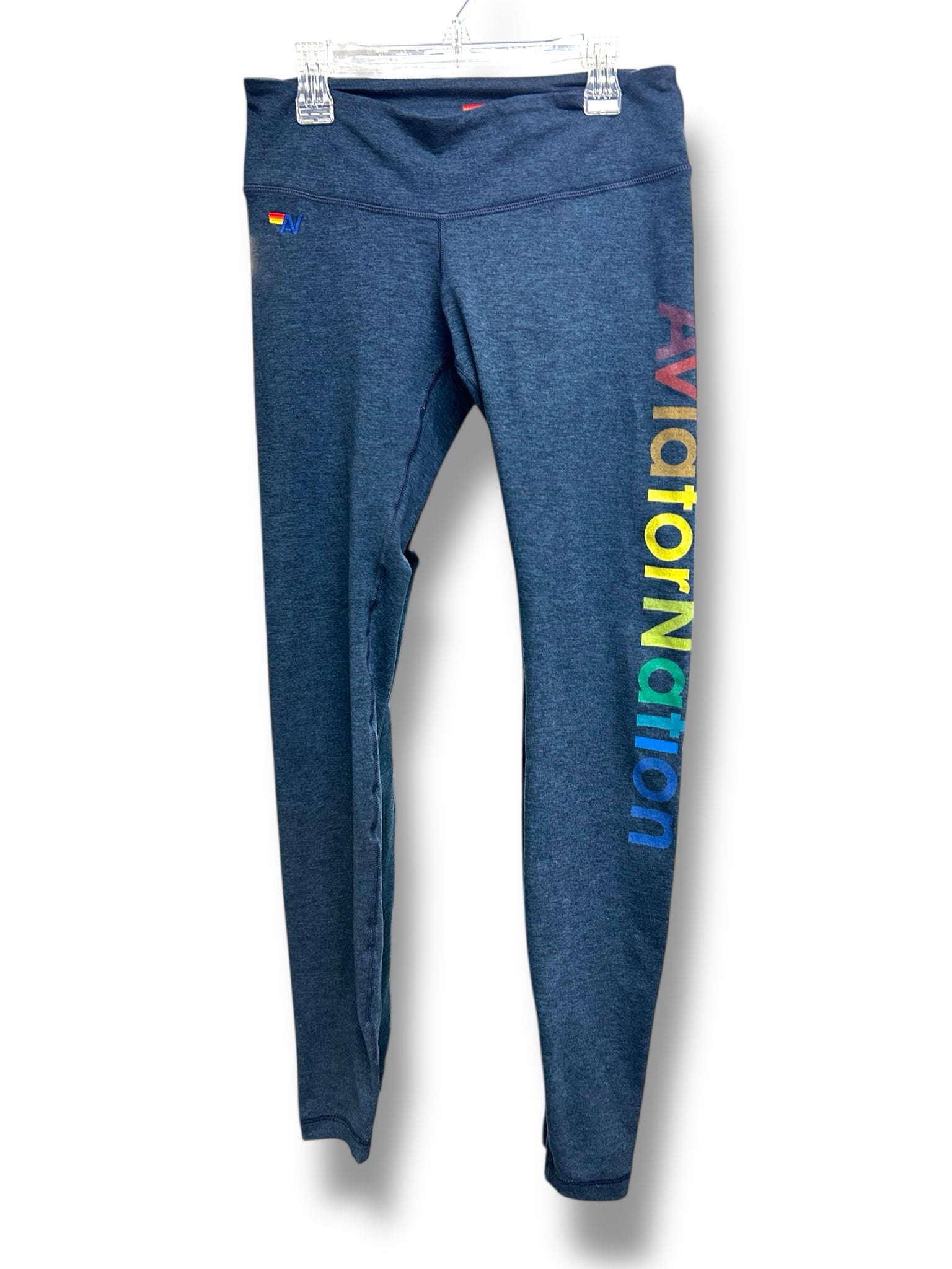 AVIATOR NATION FULL LENGTH HEATHERED LEGGING RAINBOW LOGO LEGGINGS SIZE MEDIUM