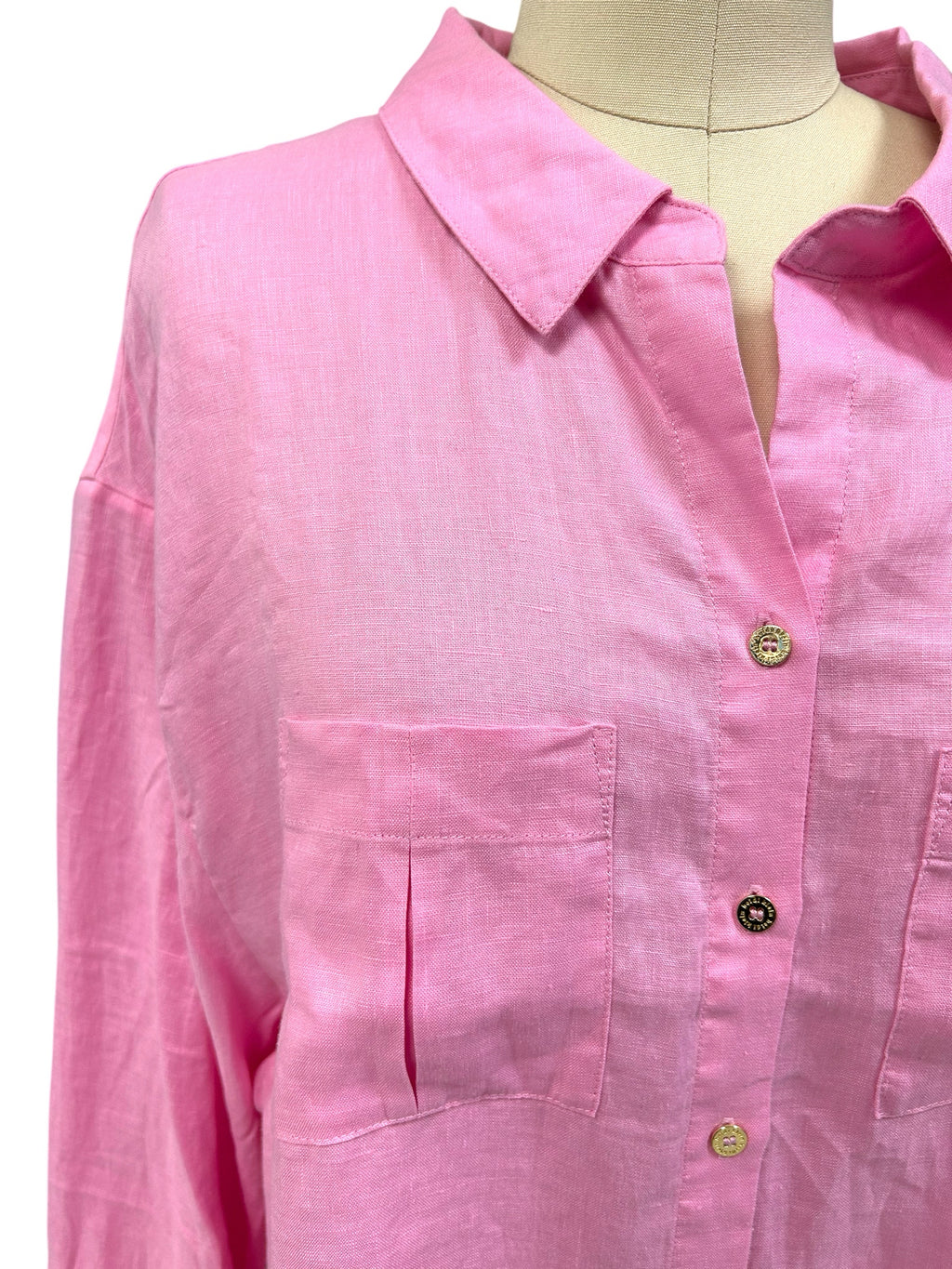 NEW! HEIDI KLEIN MARINA KAY PINK LINEN LONG SLEEVE BUTTON DOWN SIZE XL