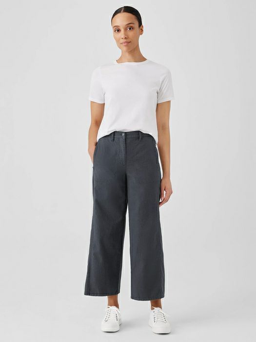 EILEEN FISHER WIDE LEG ORGANIC COTTON HEMP BLEND CHARCOAL PANTS SIZE M