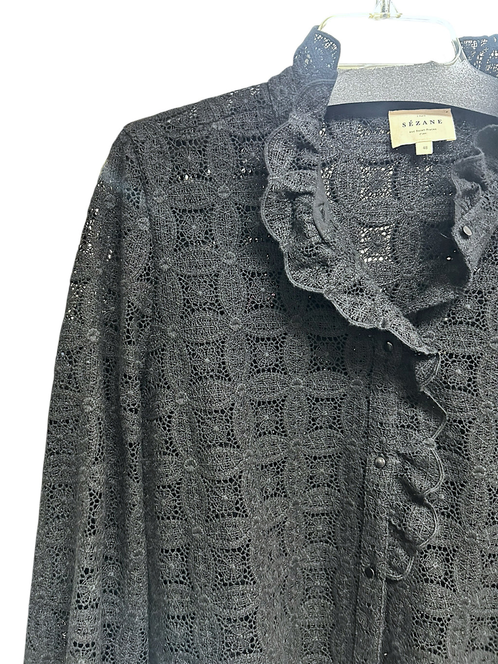 SEZANE CHLO SHIRT GUIPURE LACE BLOUSE BLACK SIZE 48