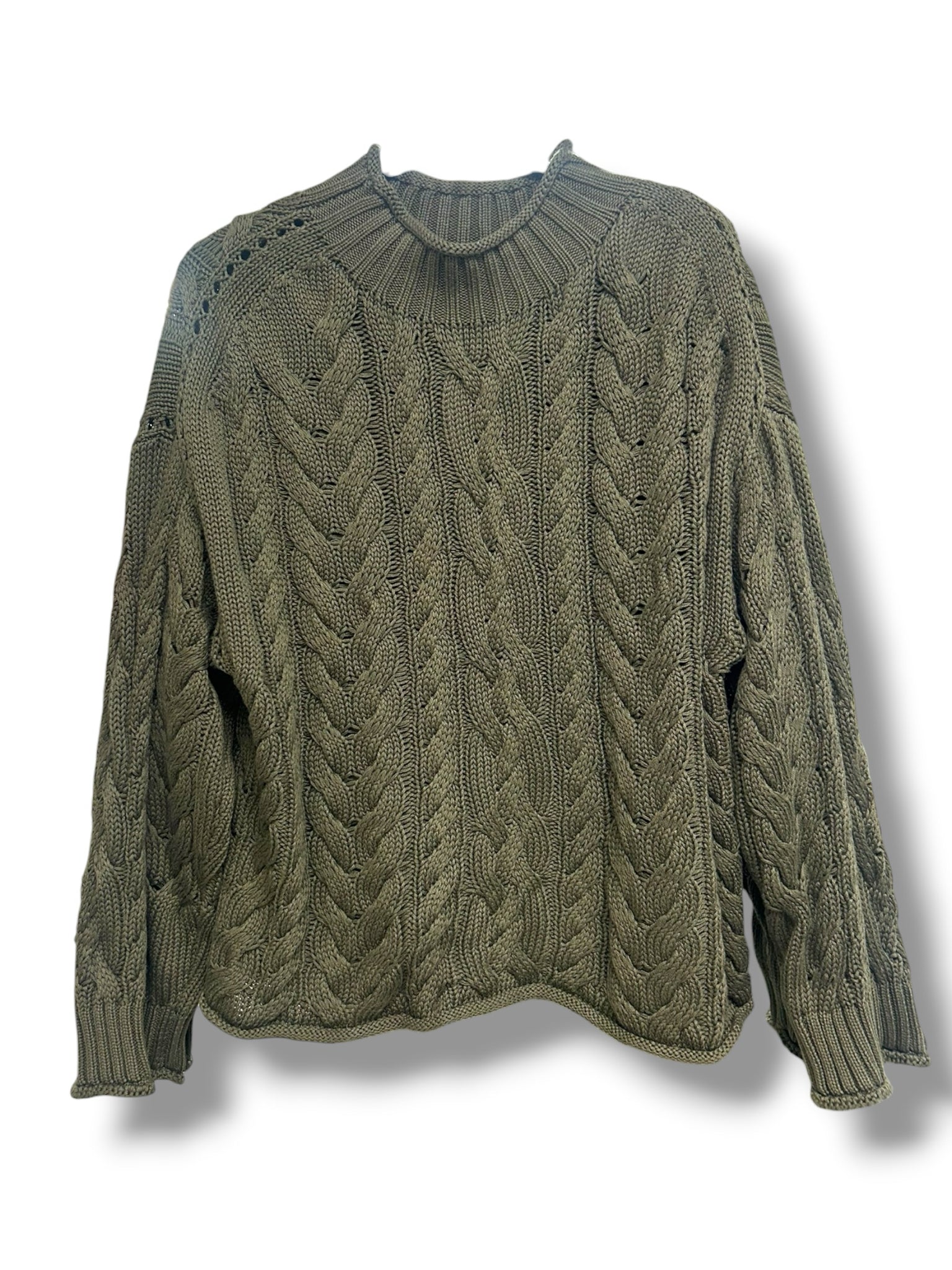 NWT J.CREW WOMEN'S 2025 ROLLNECK OLIVE GREEN CABLE KNIT SWEATER SIZE MEDIUM