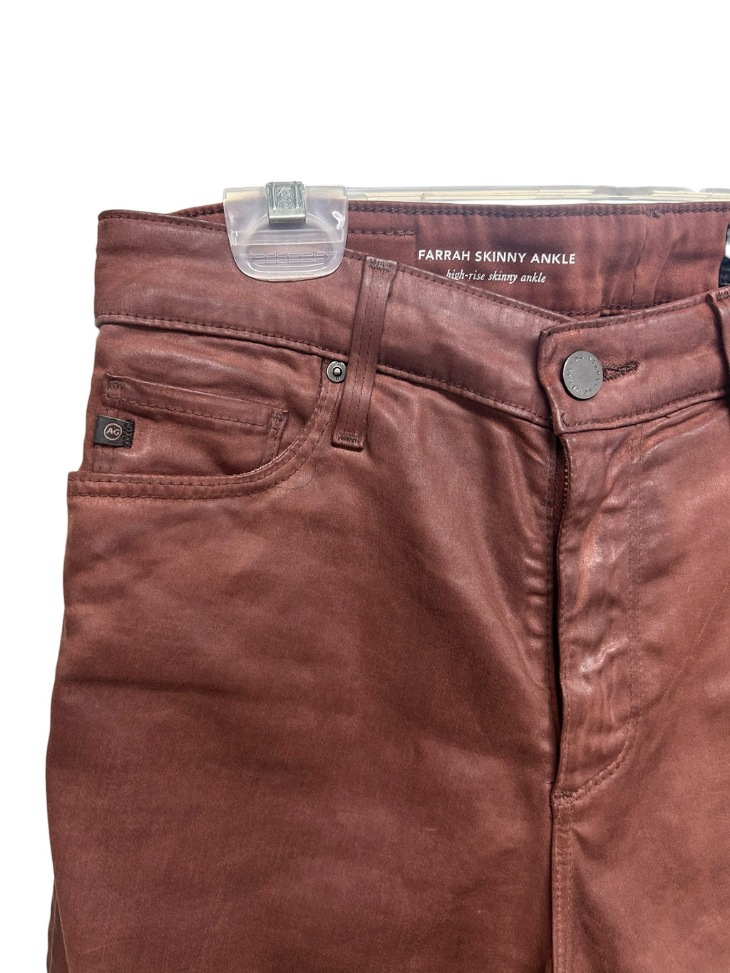 AG FARRAH SKINNY ANKLE LEATHERETTE COATED BROWN PANTS SIZE 28