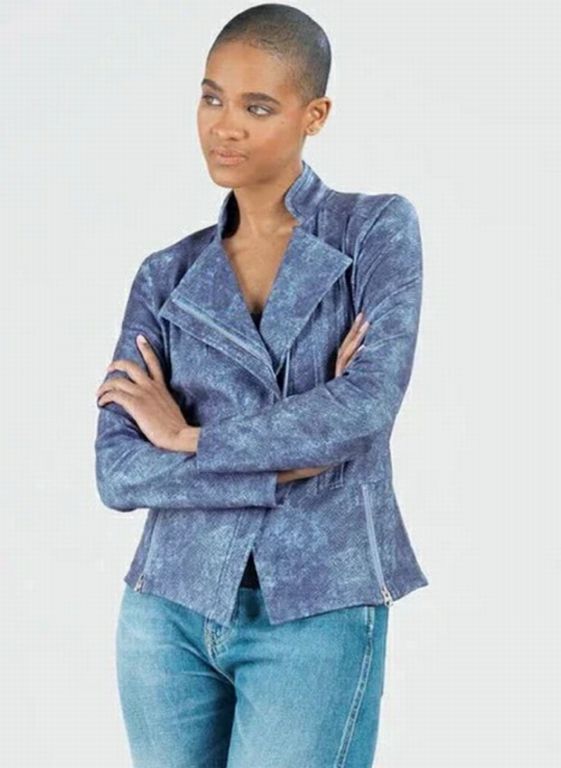 CLARA SUN WOO SIGNATURE LIQUID LEATHER JACKET DENIM SIZE: L