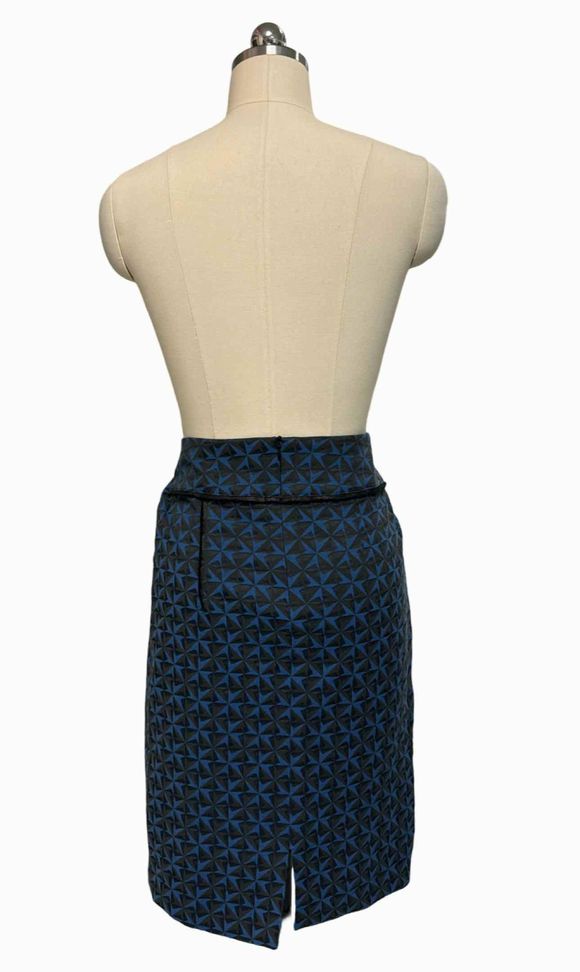 COTELAC GEOMETRIC PRINT BLUE/BROWN PENCIL SKIRT COTTON BLEND SIZE 0