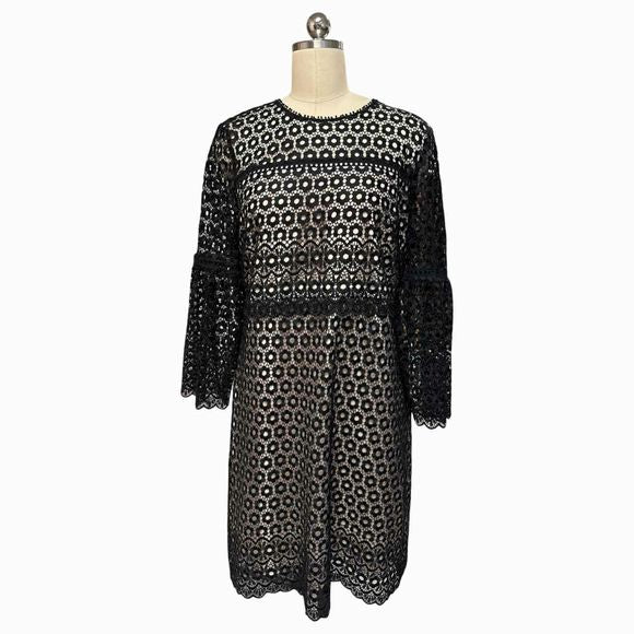 JCREW NEW! DAISY LACE BELL SLEEVE BLACK DRESS SIZE 10