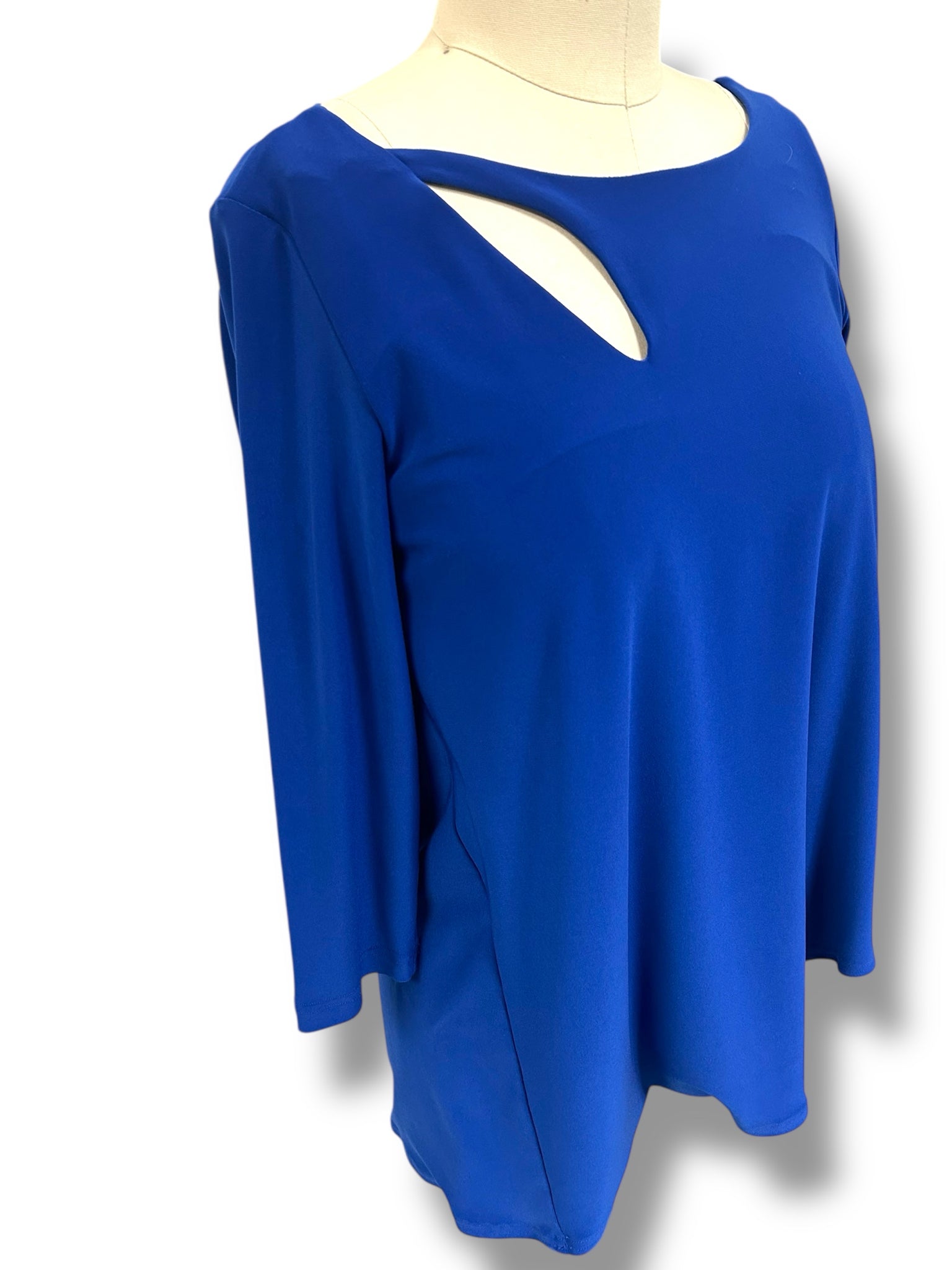 SIMPLI COBALT BLUE ASSYMETRICAL 3/4 SLEEVE WITH CUT OUT BLOUSE SIZE 6