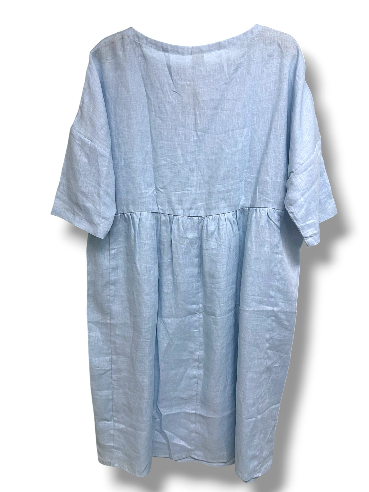 NWT LINTICO VALENCIA 100% LINEN BABY BLUE MIDI SHIFT DRESS SIZE LARGE