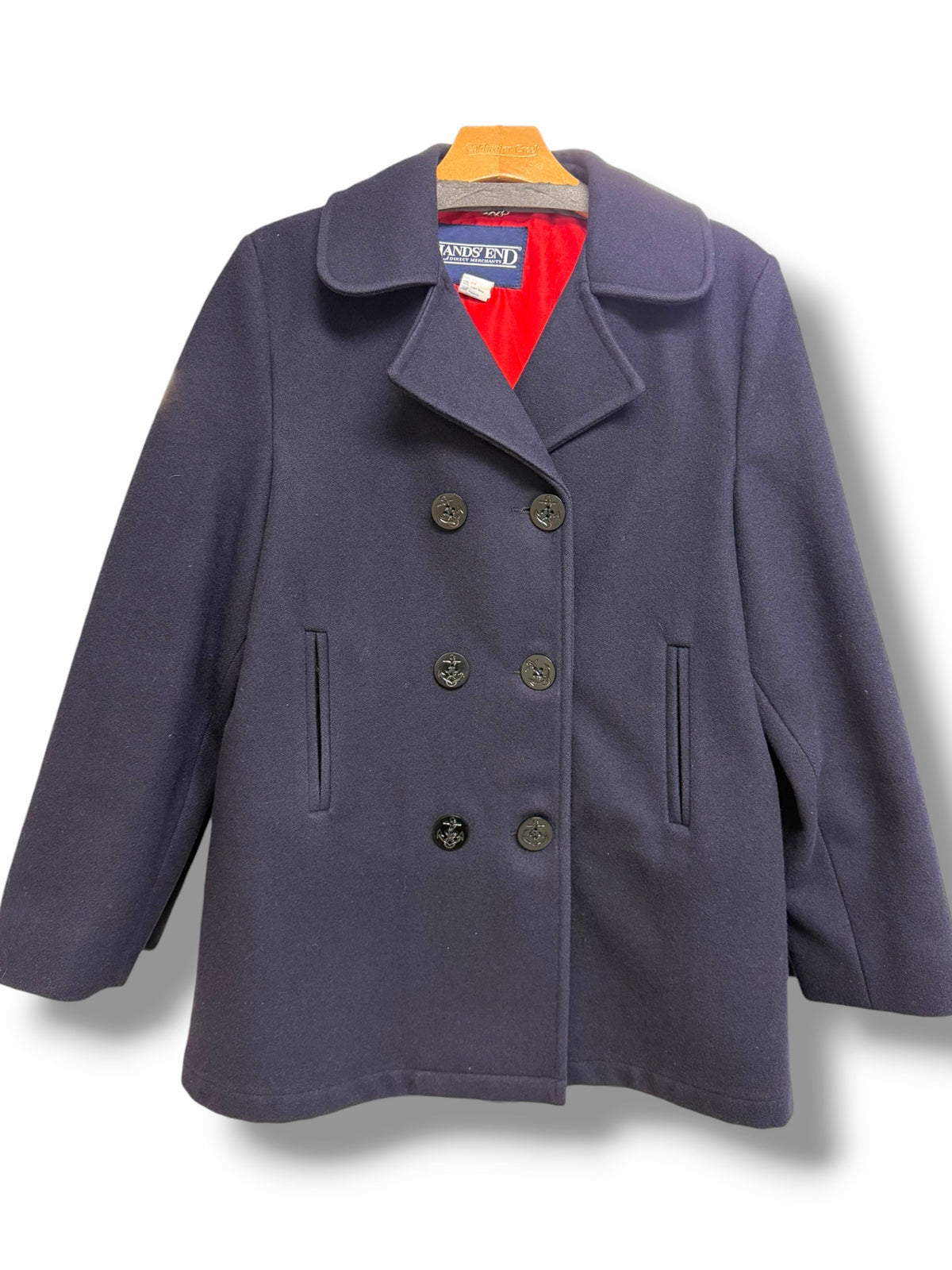 LANDS END VINTAGE NAVY BLUE  VIRGIN WOOL PEACOAT SIZE 12
