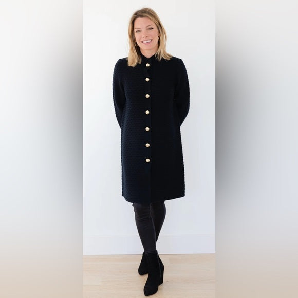 STS SAIL TO SABLE WOOL HONEYCOMB NAVY CABLE KNIT LONG CARDIGAN SIZE XXL