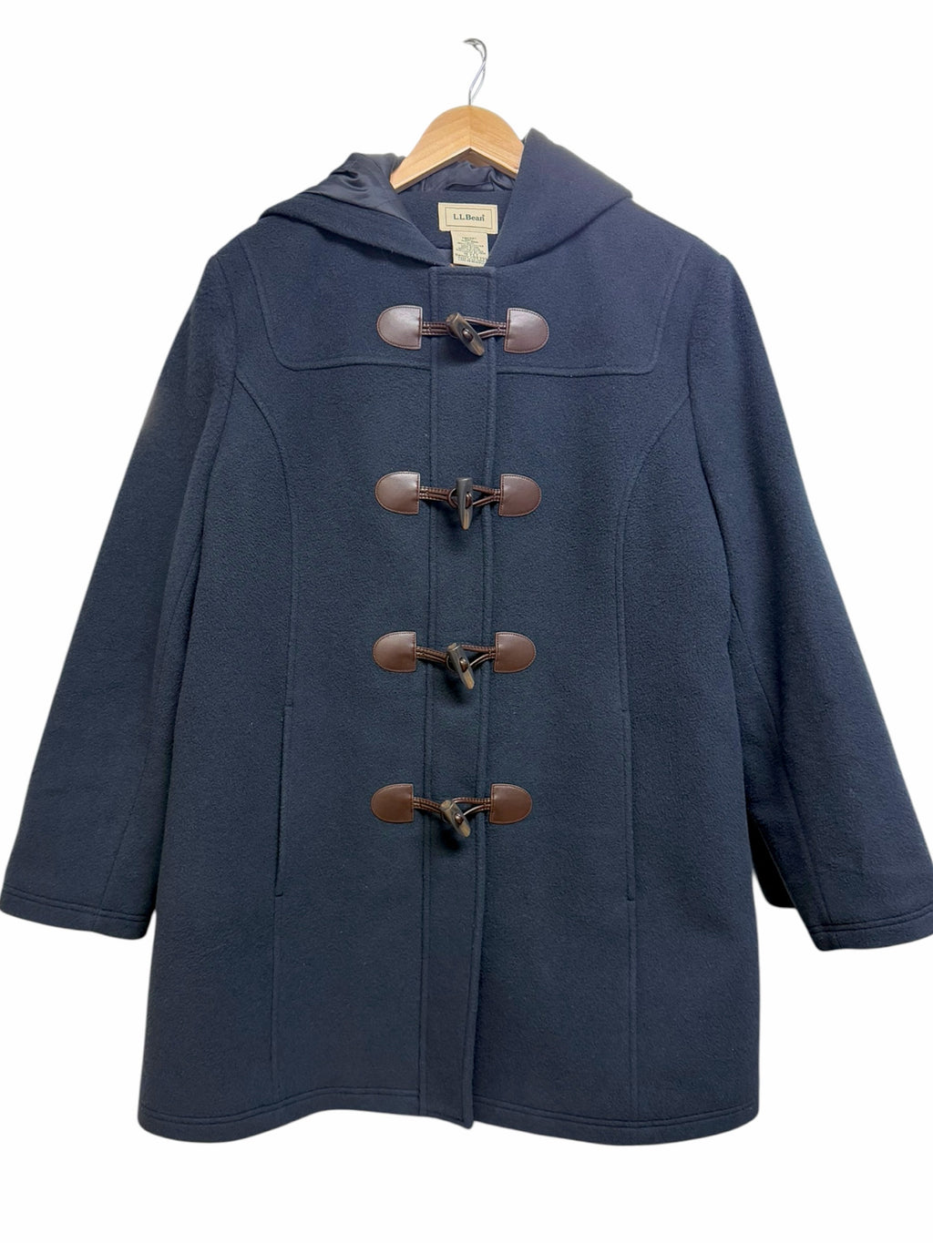 LL BEAN BELLANDI ITALIAN WOOL HOOD DUFFLE NAVY TOGGLE COAT SIZE 18