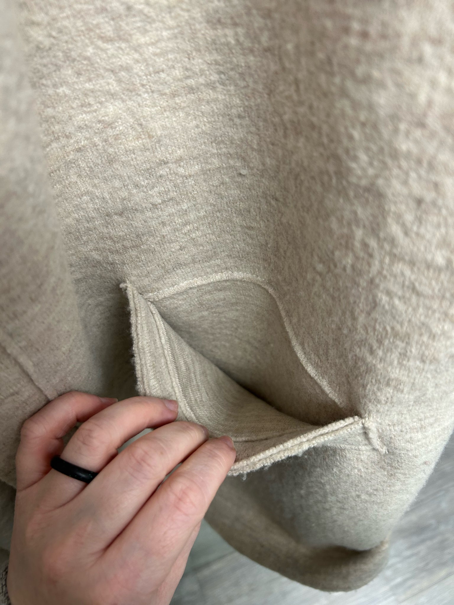 EILEEN FISHER BEIGE BOILED WOOL OPEN FRONT KNEE LENGTH CARDIGAN SIZE LARGE