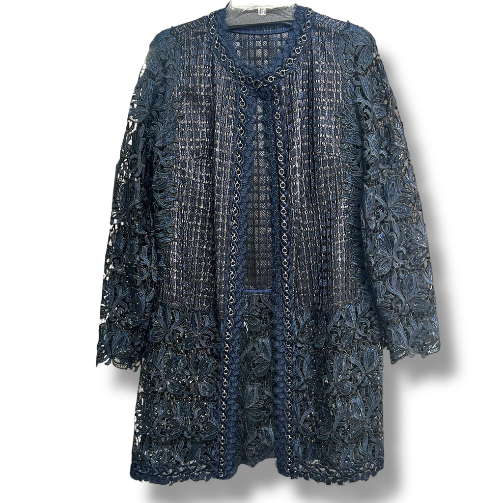 NWT ELLIE TAHARI JAYA CHAIN DETAIL METALLIC LACE TOPPER JACKET SIZE MEDIUM