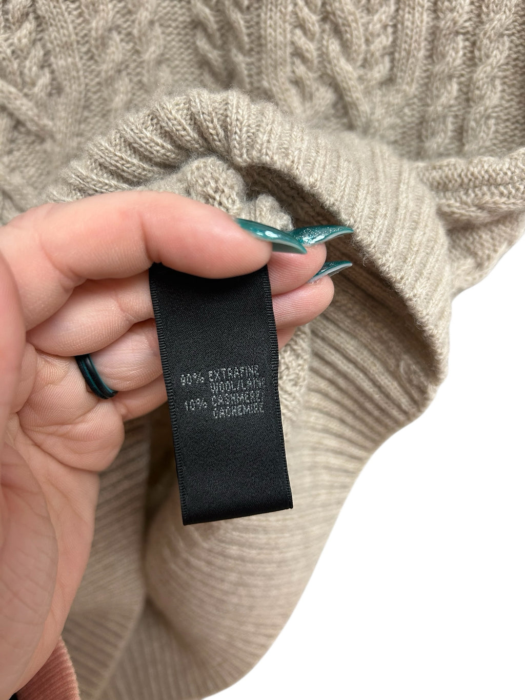 LAFAYETTE 148 CREAM WOOL CASHMERE CABLE KNIT SHORT SLEEVE TURTLENECK SWEATER