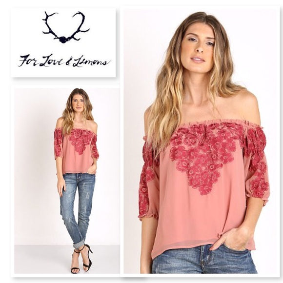 FOR LOVE AND LEMONS SICILY CHIFFON OTS SANGRIA TOP SIZE M