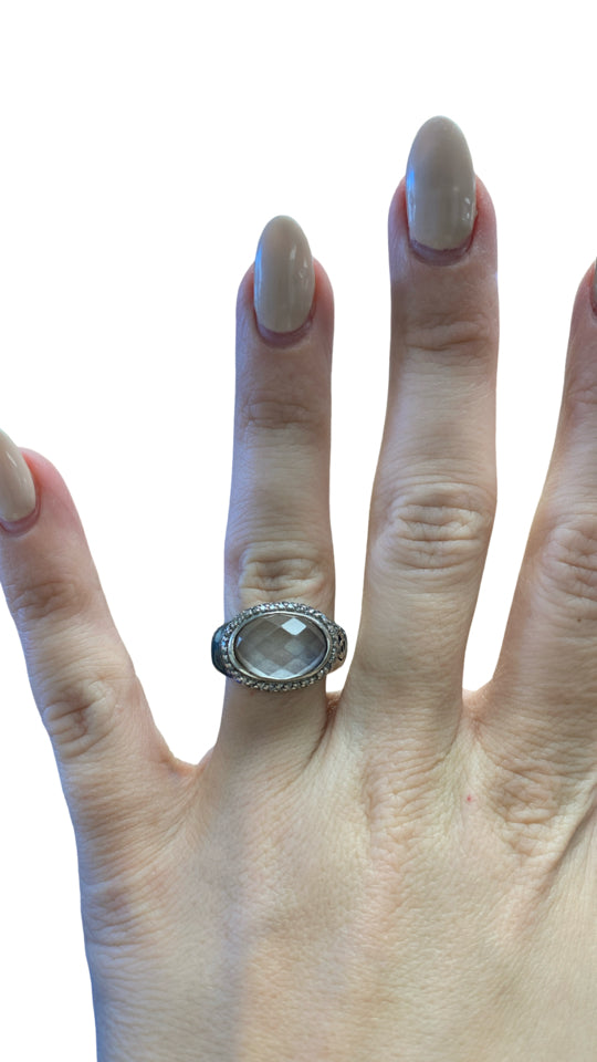 DAVID YURMAN ALBION OVAL SMOKY AGATE & DIAMONDS RING 925 SIZE 8