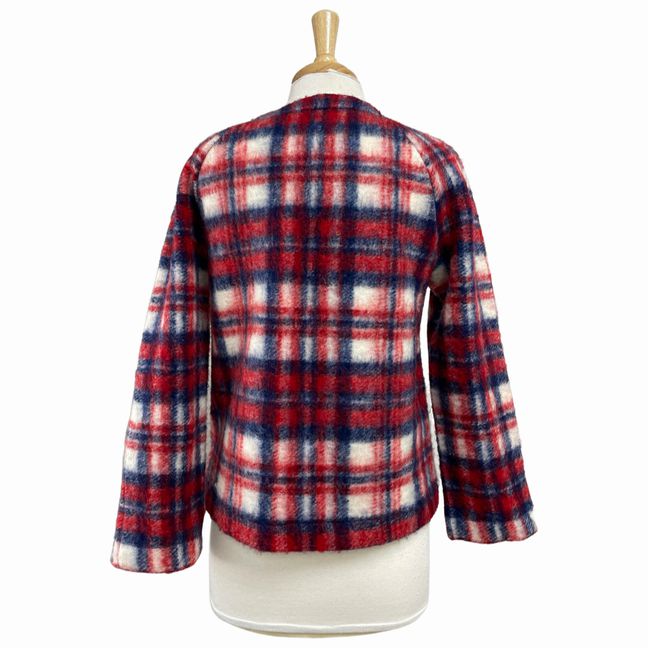 MADEWELL WOOL BRUSHED PLAID PULLOVER RED/WHITE/BLUE TOP SIZE S