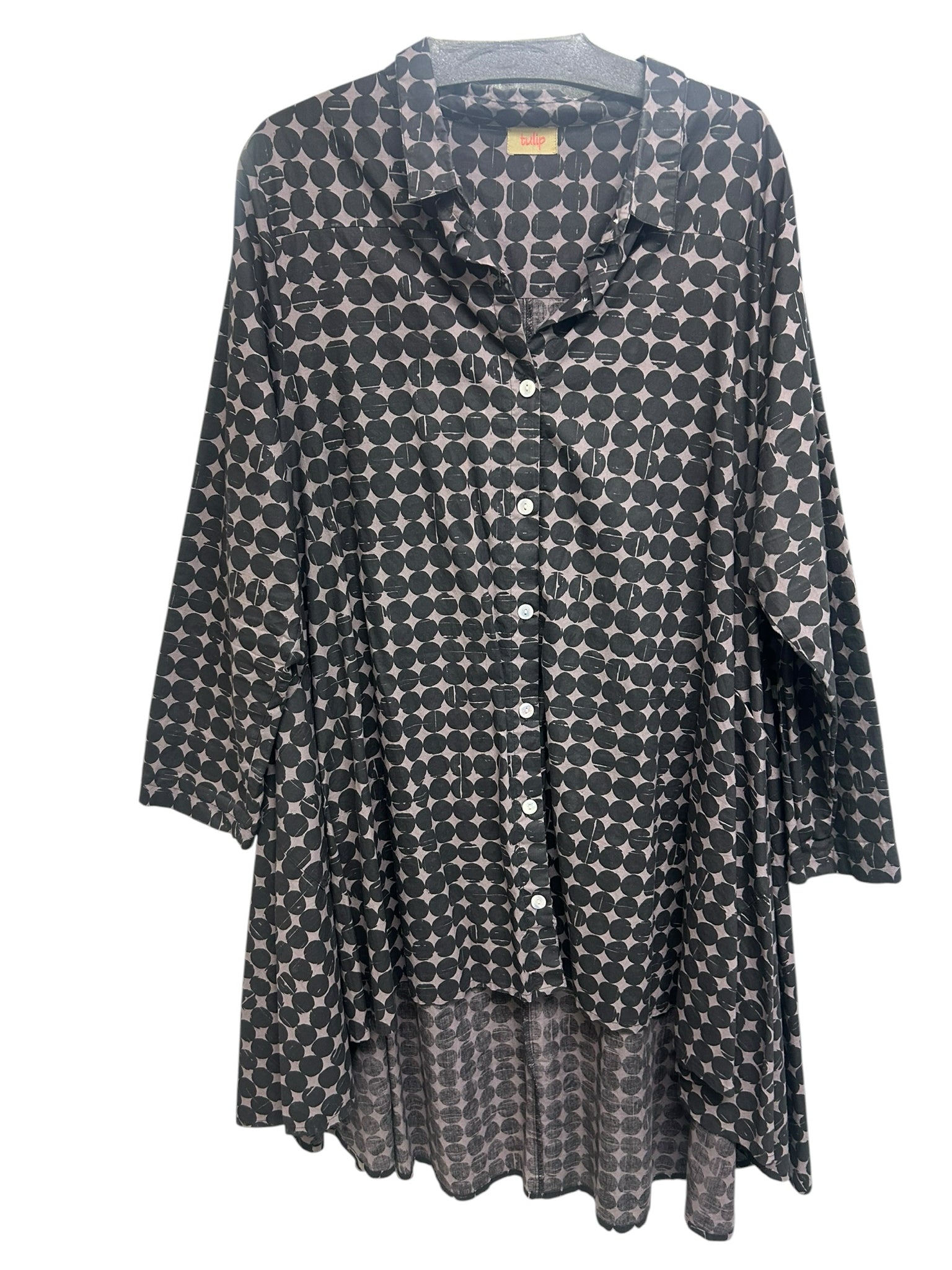 TULIP 100% COTTON POLKA DOT LAGENLOOK SHIRT DRESS SIZE LARGE