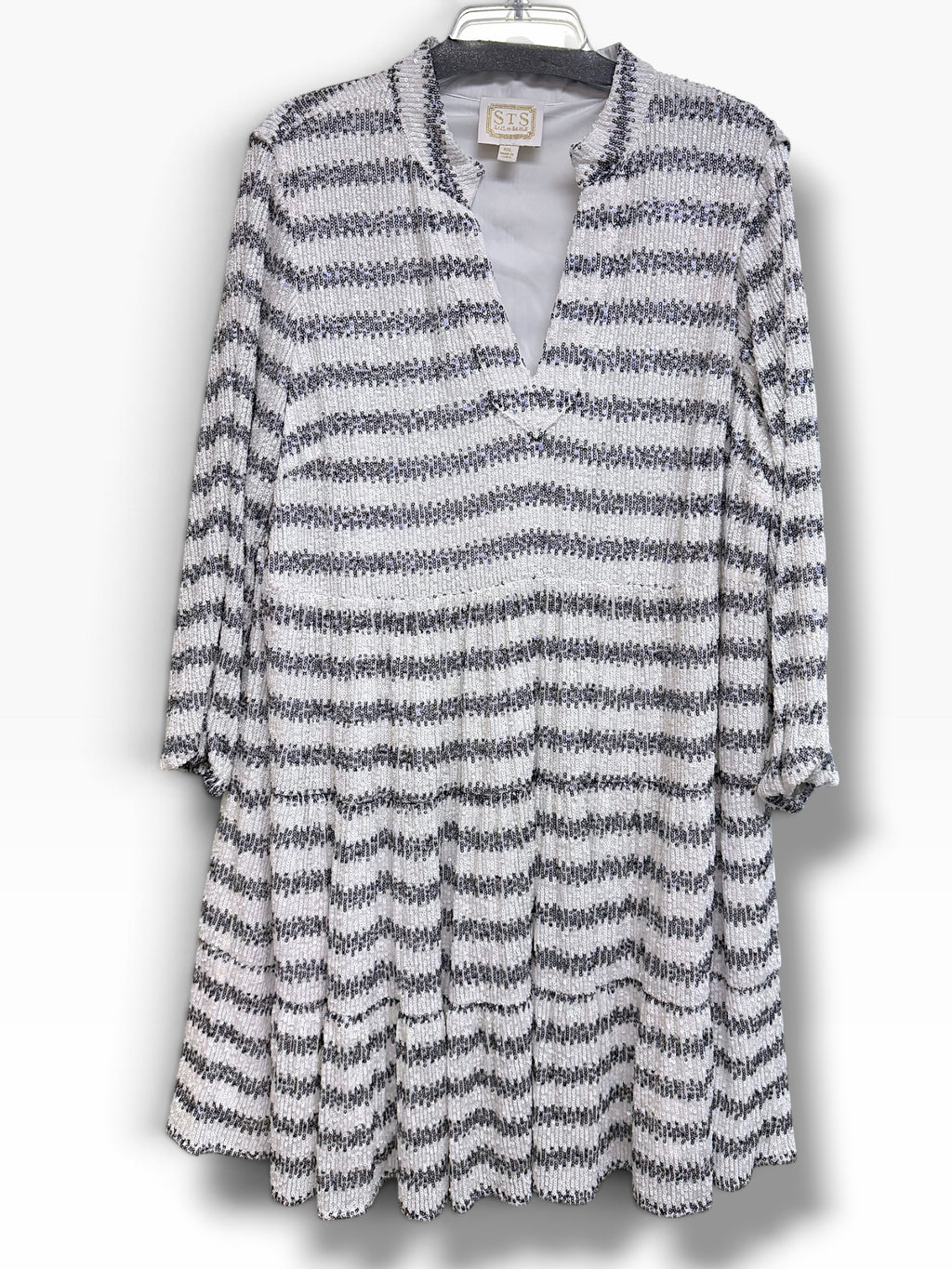 SAIL TO SABLE CHARLOTTE BLACK WHITE STRIPED SEQUIN MINI DRESS SIZE XXL