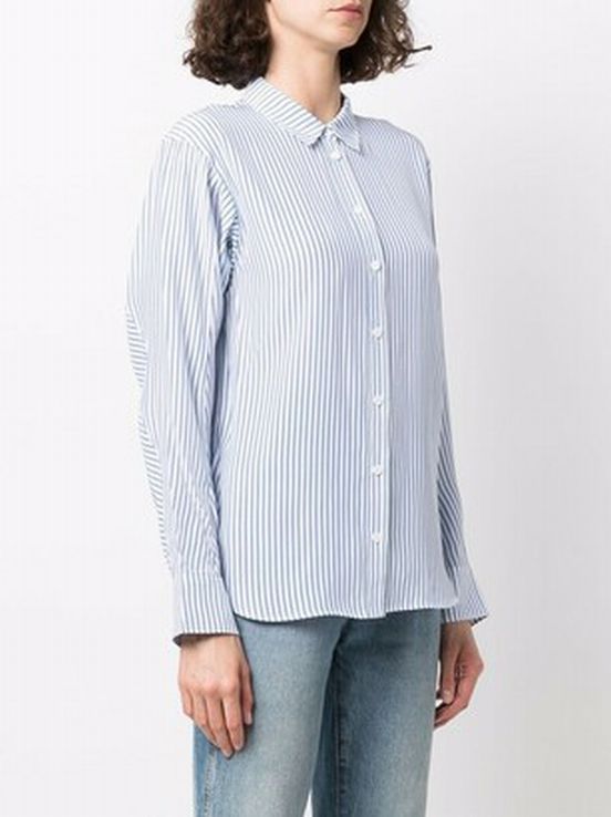 RAG & BONE JENNIE 100% SILK SPLIT HEM BLUE/WITE BUTTON DOWN SIZE L