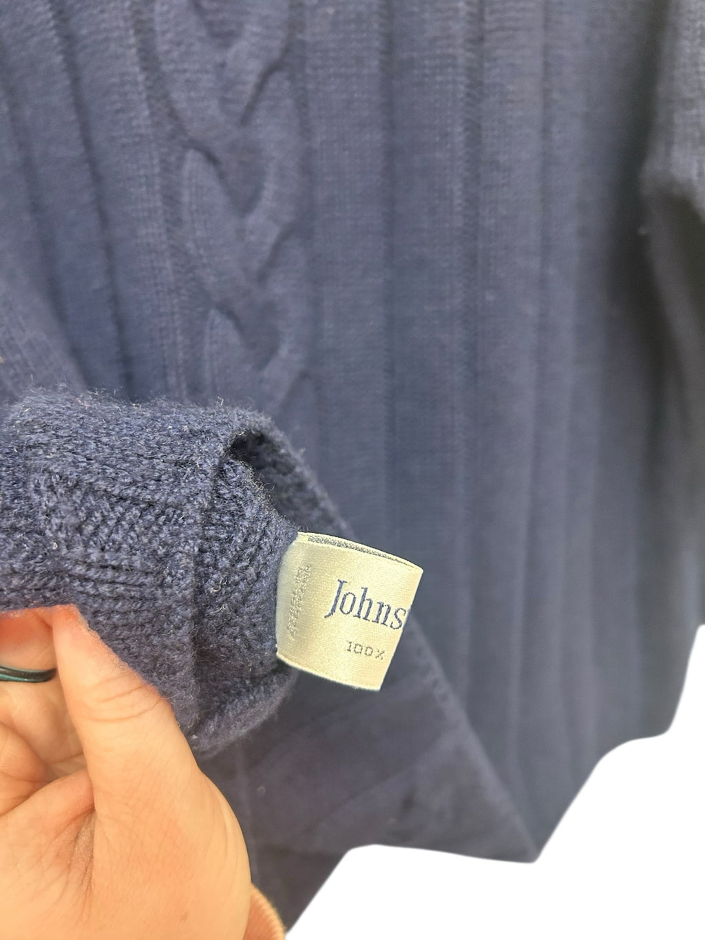 JOHNSTONS OF ELGIN 100% CASHMERE CABLE KNIT TURTLENECK NAVY  SWEATER SIZE XXL