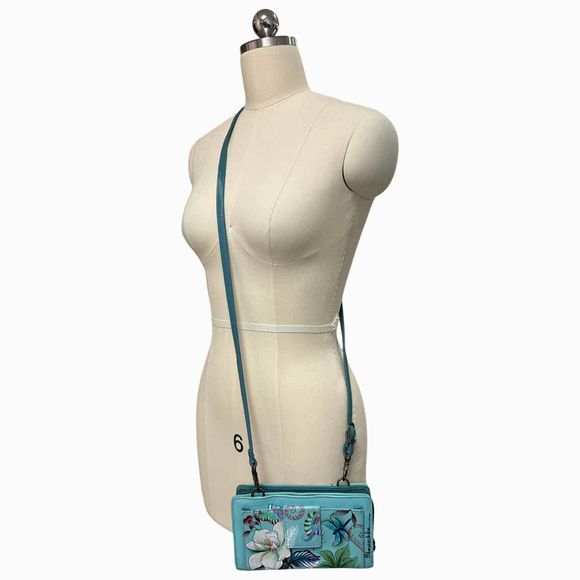 ANUSCHKA JARDIN BLEU RFID ORGANIZER TURQUOISE CROSSBODY