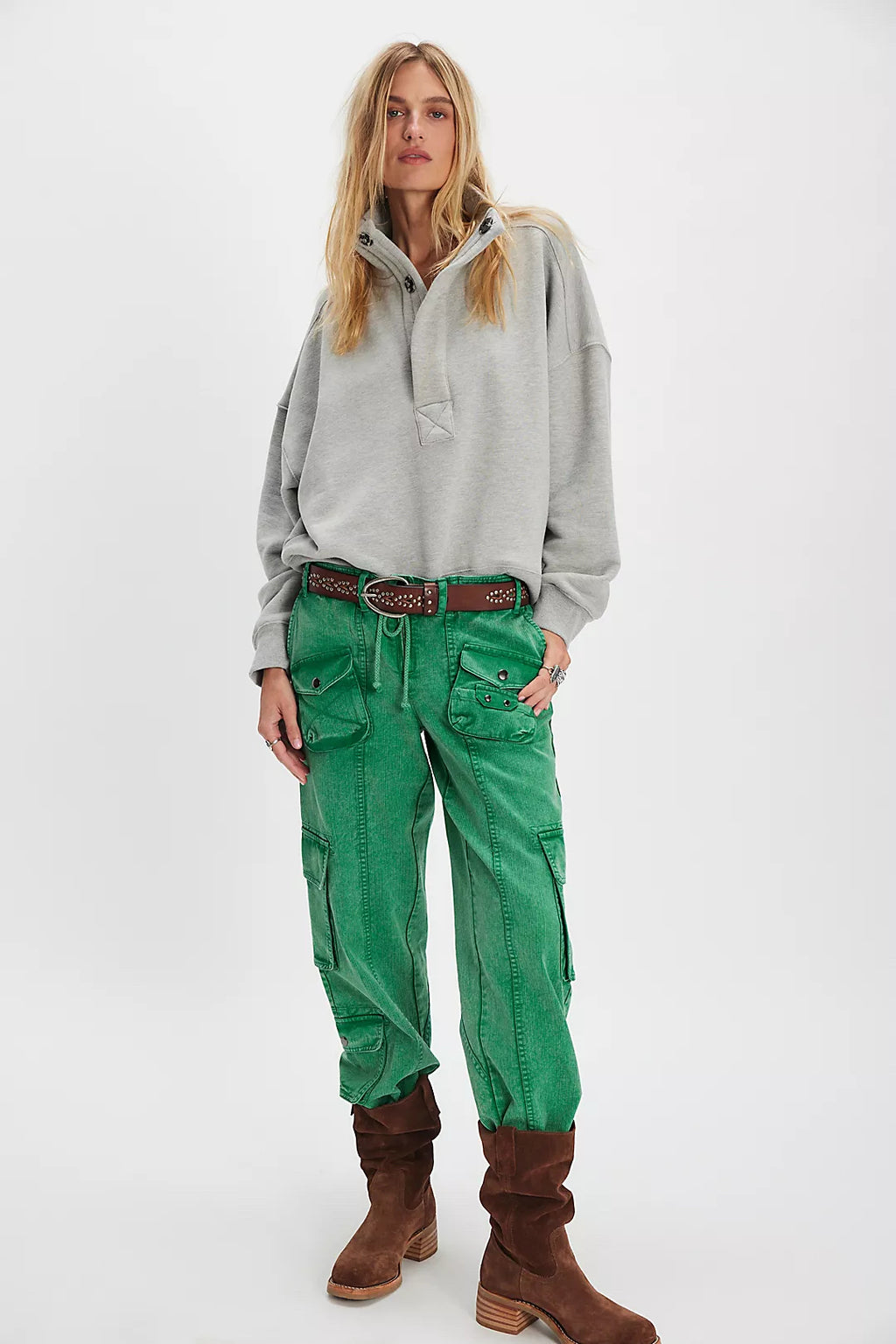 FREE PEOPLE TAHITI CARGO HIGH RISE AMAZON GREEN SIZE LARGE