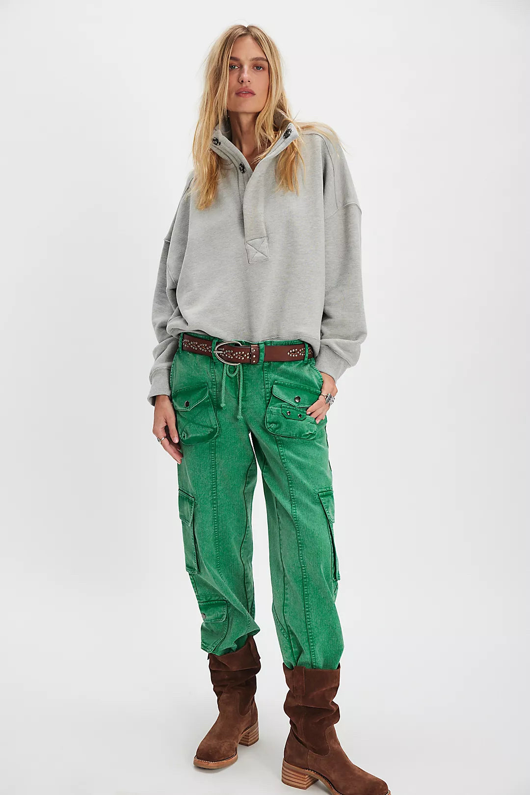 FREE PEOPLE TAHITI CARGO HIGH RISE AMAZON GREEN SIZE LARGE