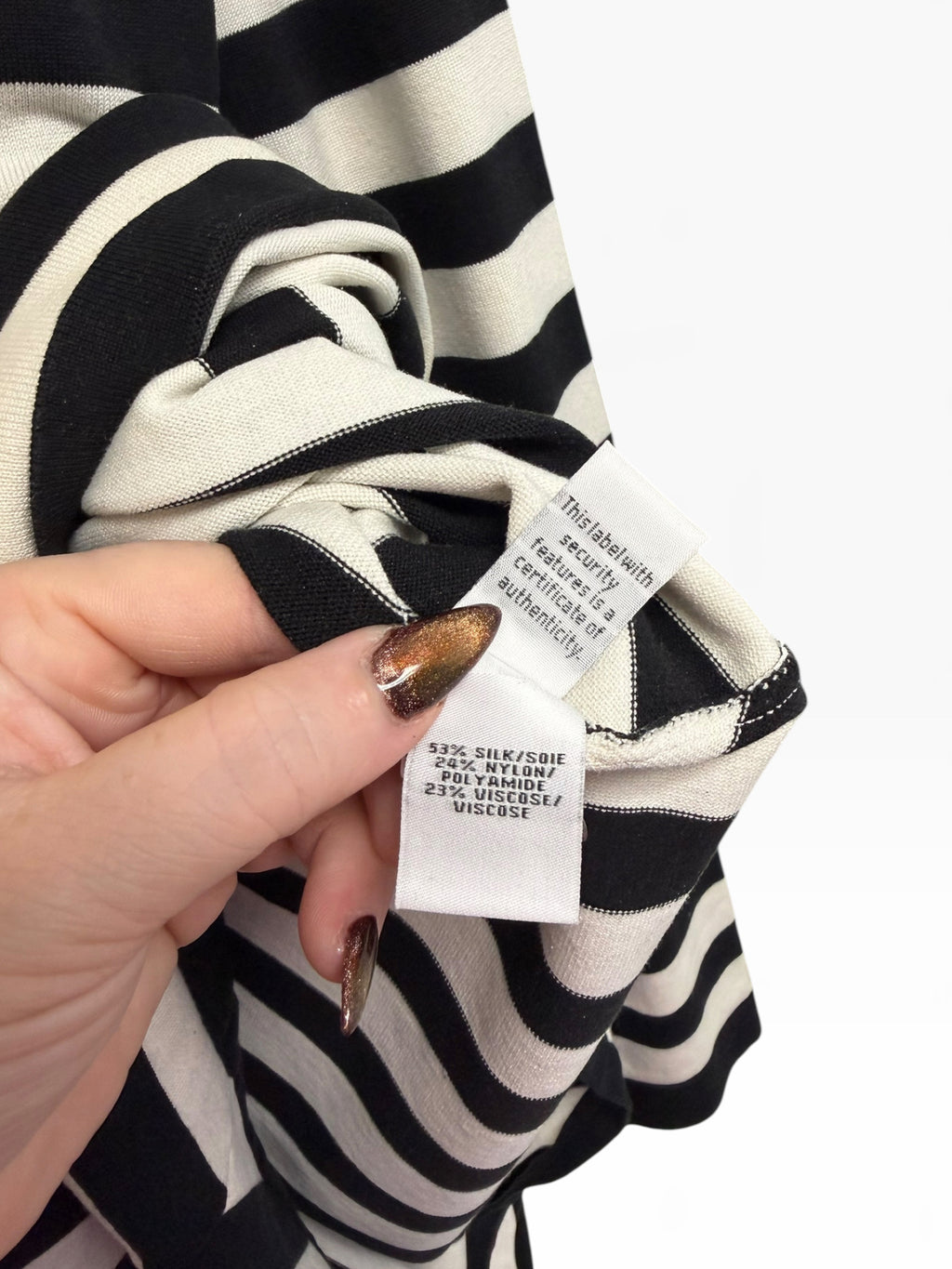 DIANA VON FURSTENBERG BLACK CREAM STRIPED SILK BLEND SWEATER DRESS SIZE L
