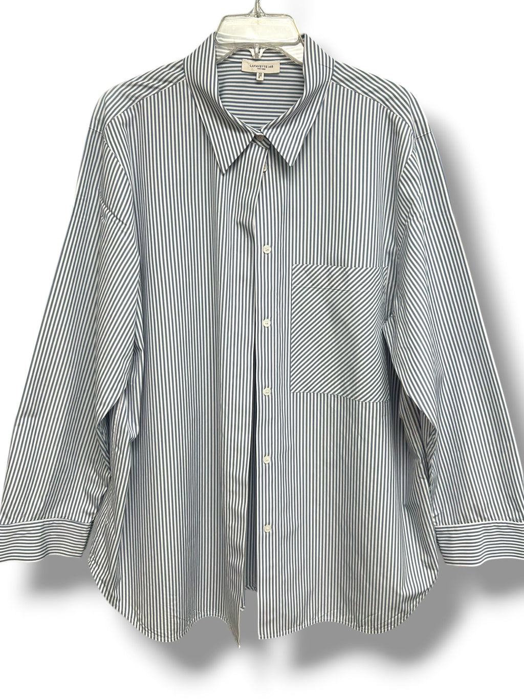 LAFAYETTE 148 RUXTON STRIPED BUTTON FRONT BLUE WHITE TUNIC SHIRT SIZE 2X