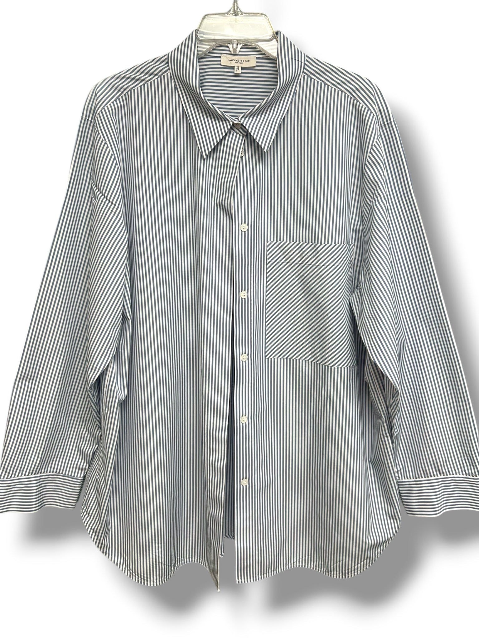 LAFAYETTE 148 RUXTON STRIPED BUTTON FRONT BLUE WHITE TUNIC SHIRT SIZE 2X