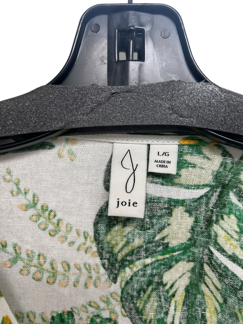JOIE GREEN PALM PRINT LINEN RAYON BUTTON UP TIE FRONT BLOUSE SIZE LARGE