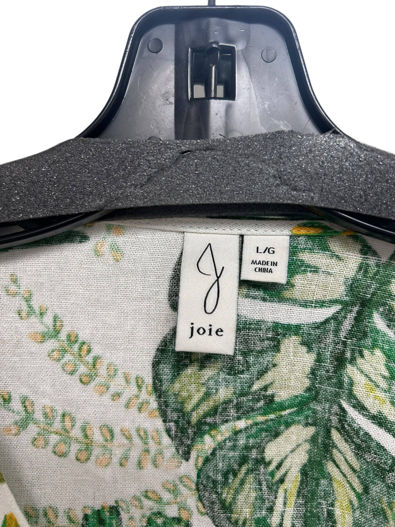JOIE GREEN PALM PRINT LINEN RAYON BUTTON UP TIE FRONT BLOUSE SIZE LARGE