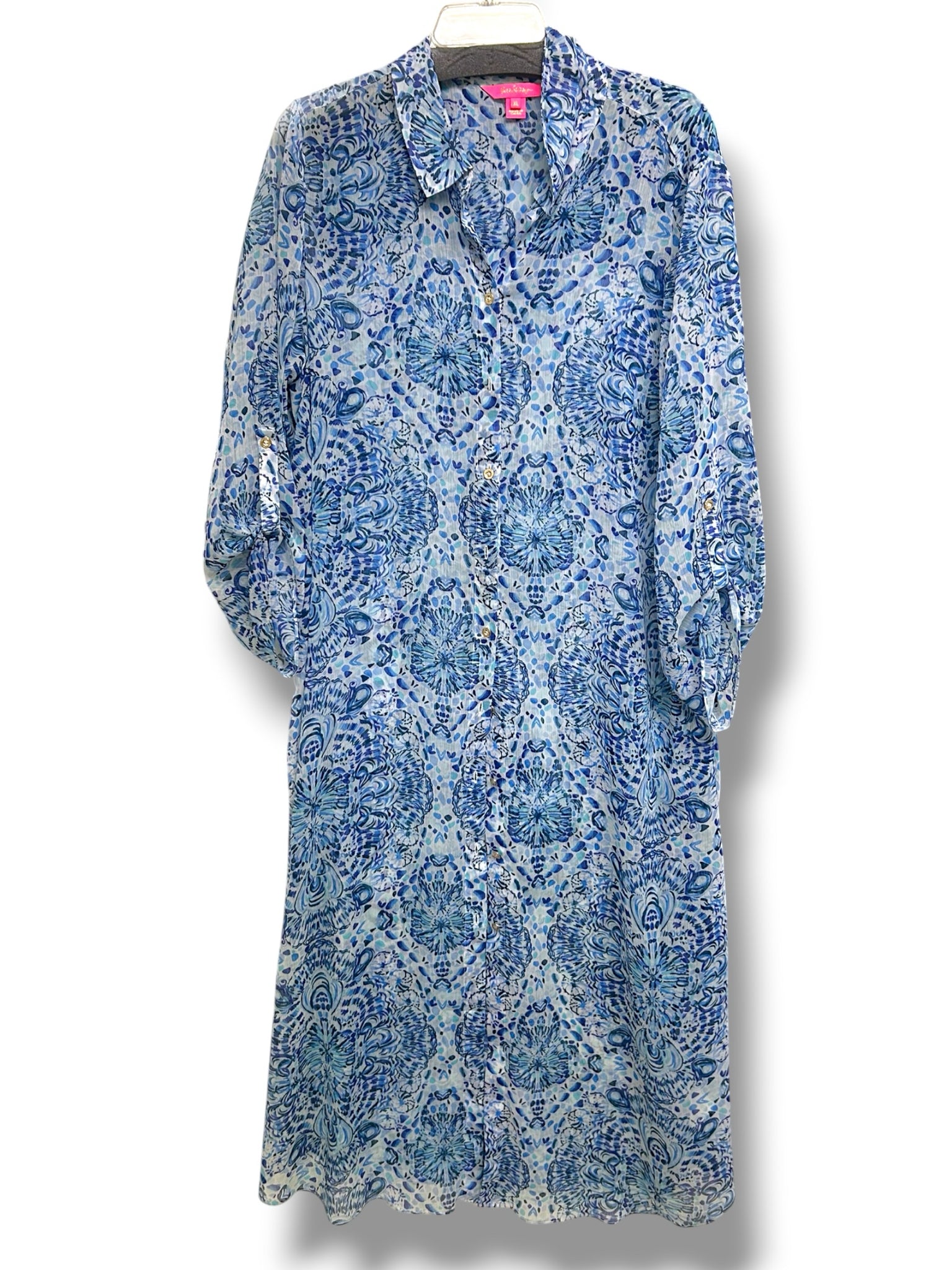 LILLY PULITZER NATALIE MAXI BLUE PAISLEY COVERUP DRESS SIZE XL